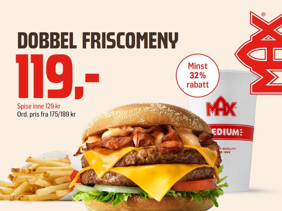Max Burgers med rabattkuponger til burgere og burgermenyer