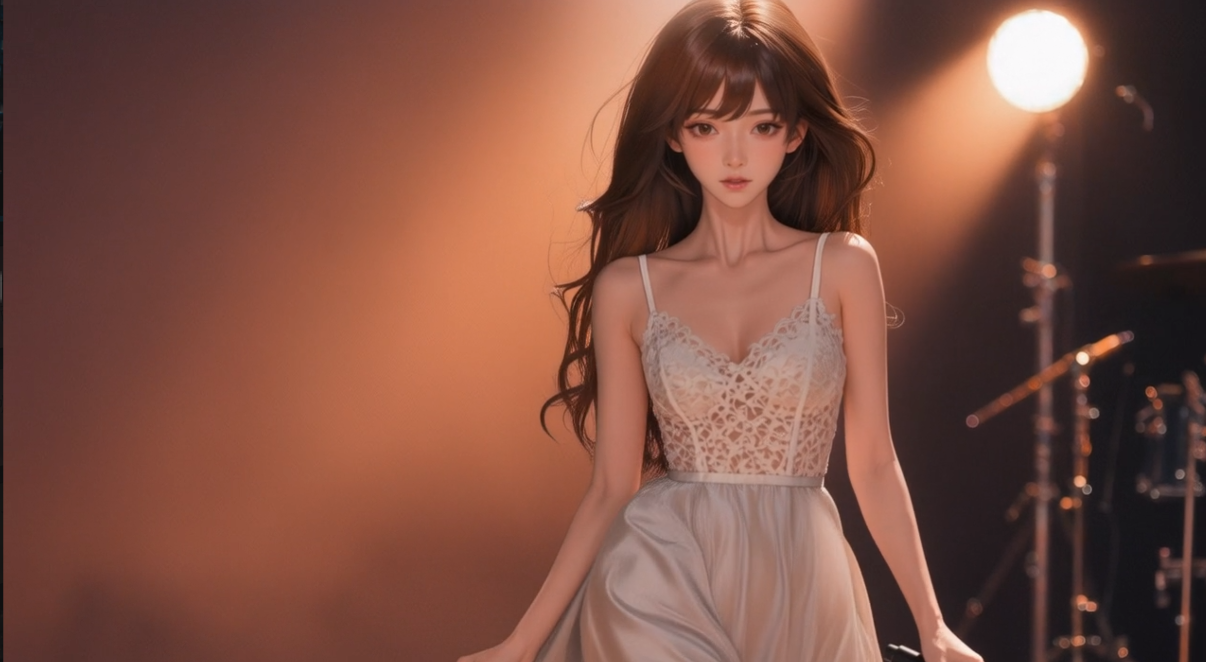 Image of a girl with beautiful hair in a flowing white dress