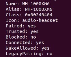 image showing sony XM6 headset successfully paired, trusted and connected