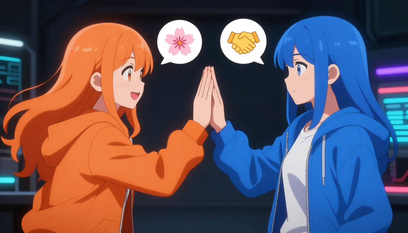 2 girls in a hacker lab touching palms expressing a collaborative mood