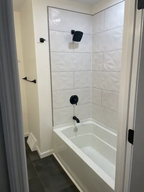 Modern Bathroom Renovation — Large Format Tile, Custom Vanity & Matte Black Fixtures | Sicklerville, NJ