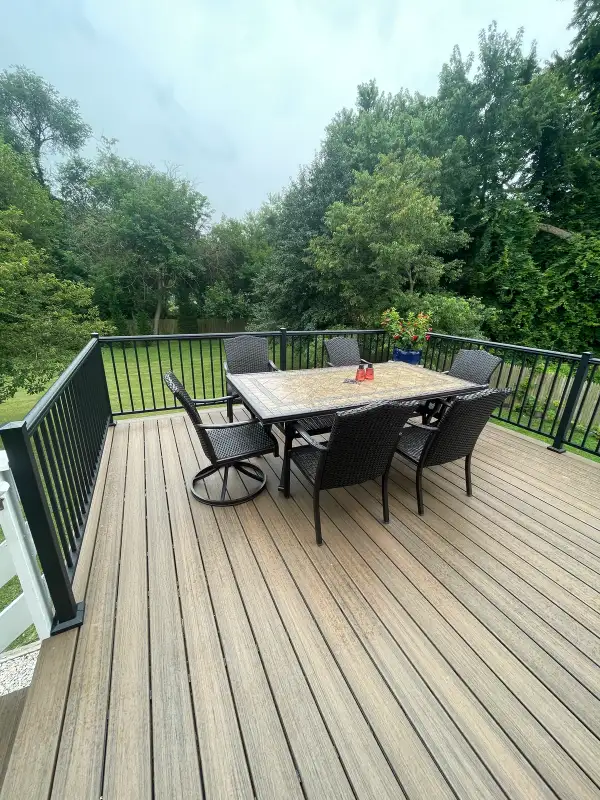 Second Story Composite Deck Replacement with Black Aluminum Railing System & Composite Staircase | Galloway, NJ