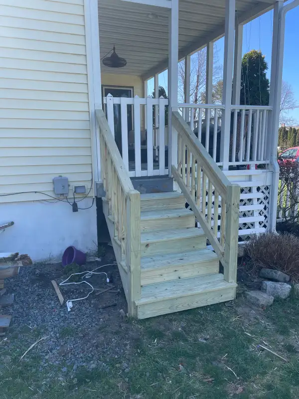 Pressure-Treated Staircase Rebuild & Railing Replacement | Exterior Entry Stair Renovation | Chatsworth, NJ