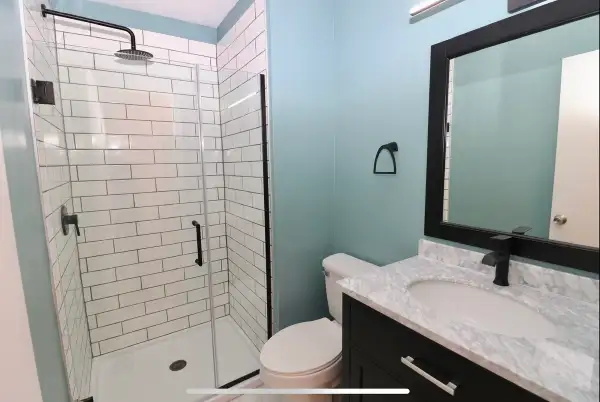 Cherry Hill, NJ Full Bathroom Gut Renovation — Custom Subway Tile Walk-In Shower, Marble Vanity & Matte Black Fixtures