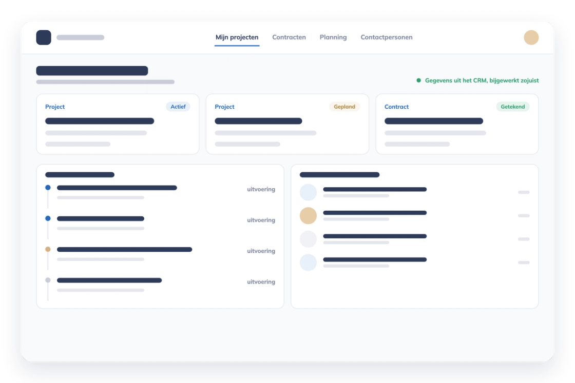 Geabstraheerde klantapplicatie met projecten, contracten en planning uit het CRM