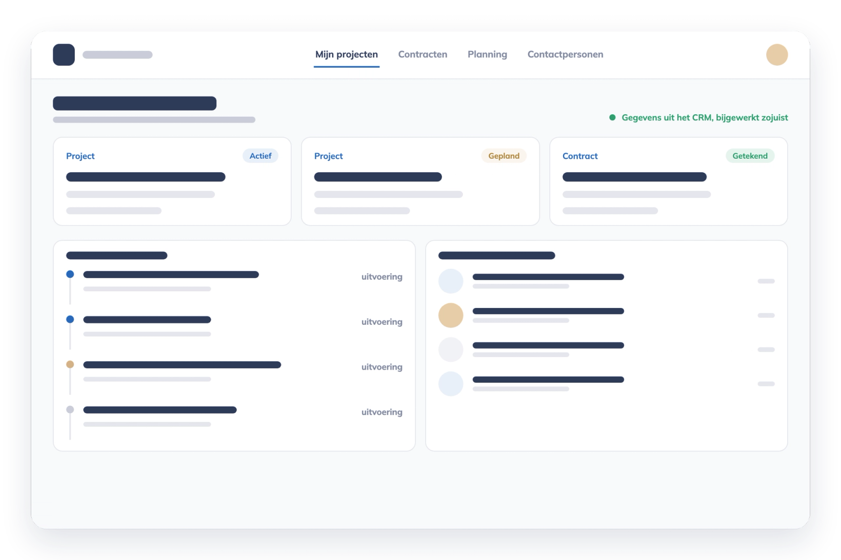 Geabstraheerde klantapplicatie met projecten, contracten en planning uit het CRM