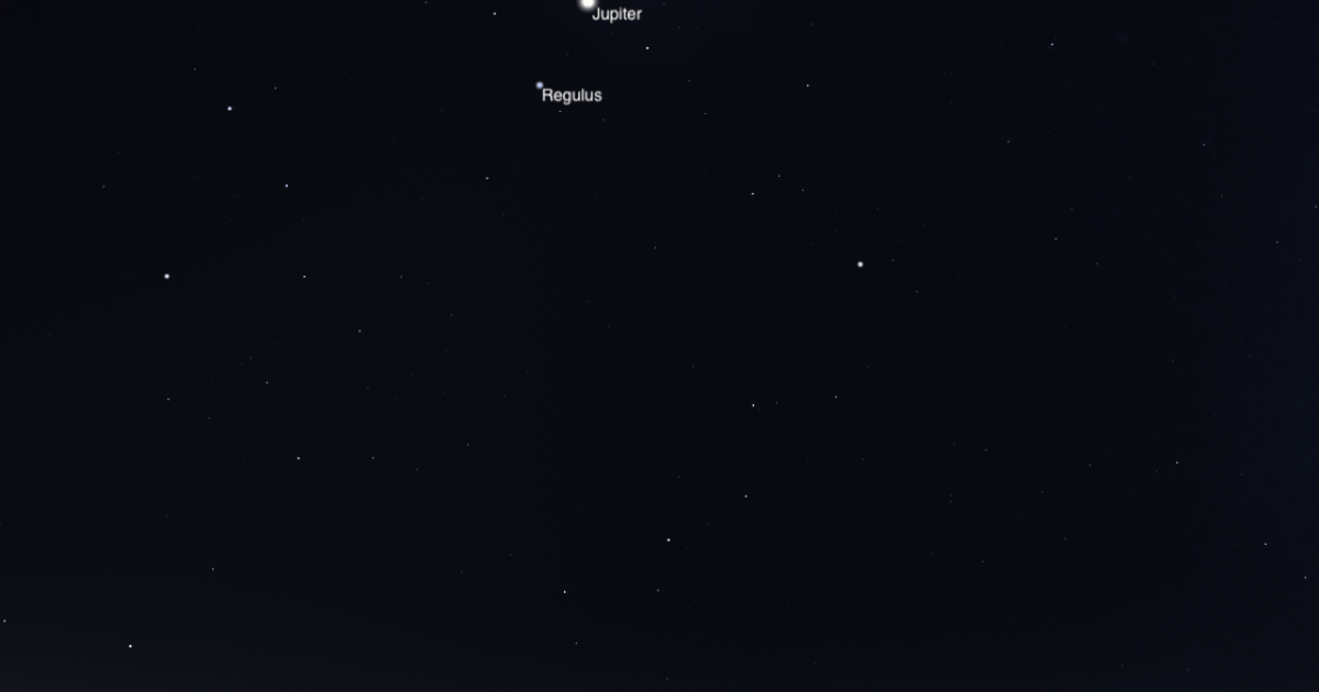 The waning Moon appears near Mars and Jupiter in the morning sky.