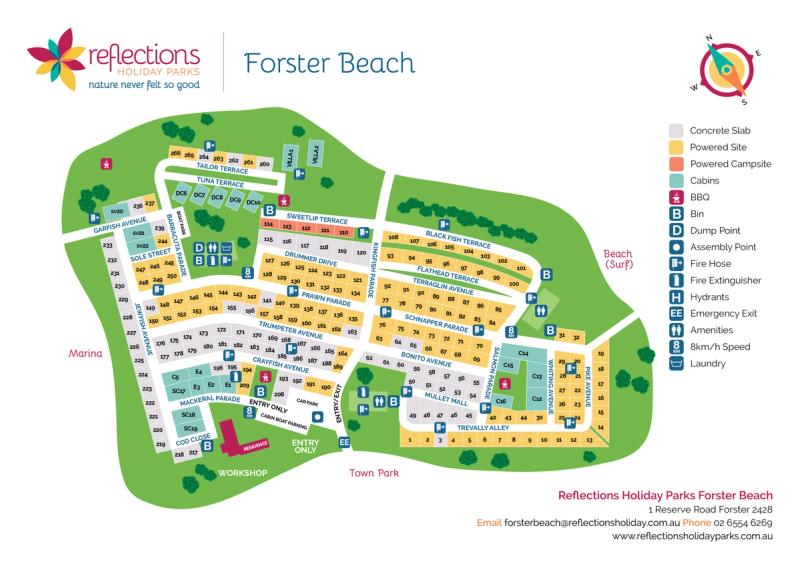 Forster Beach Holiday Park Map - Reflections Holiday Park