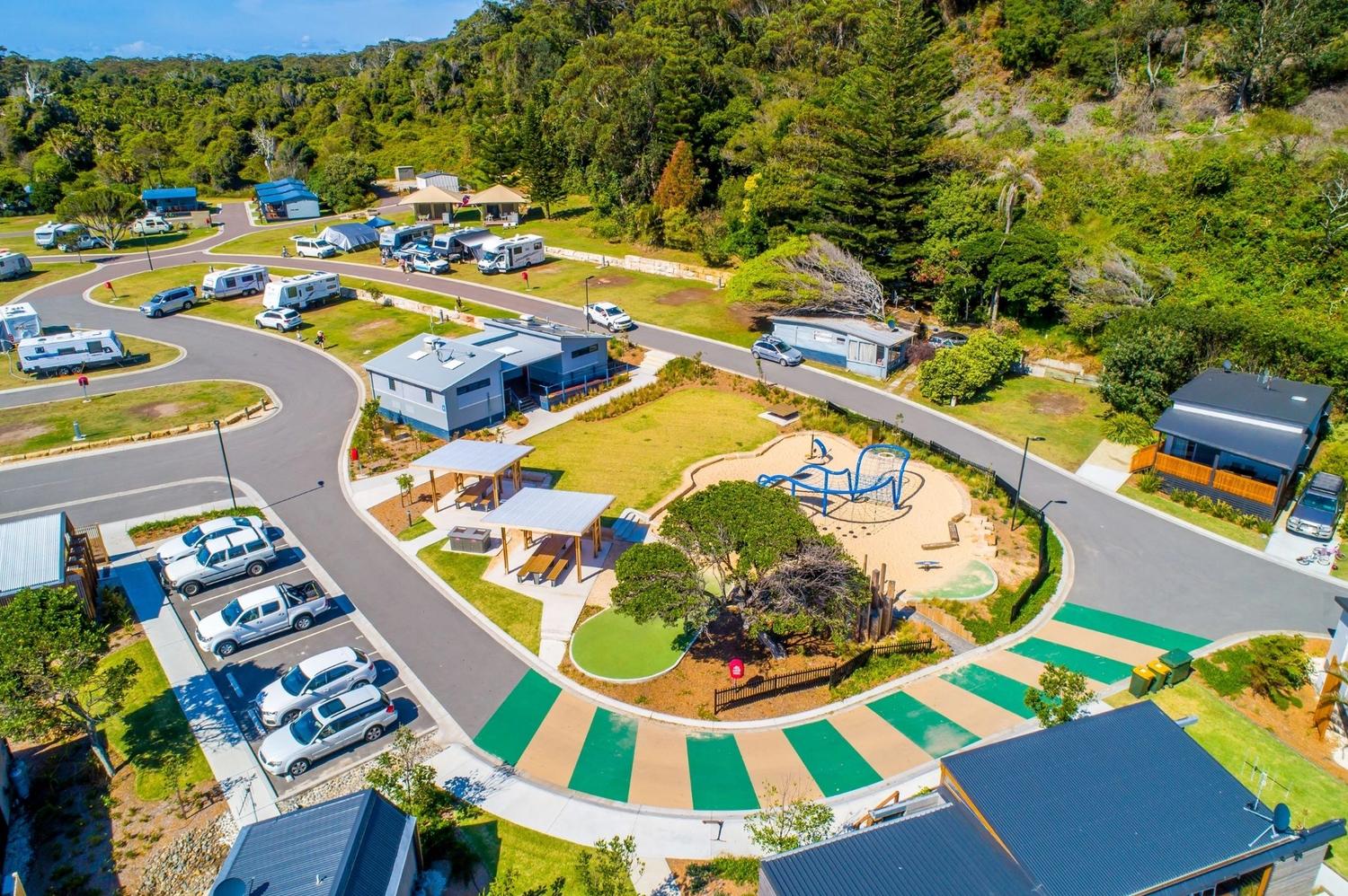 Seal Rocks holiday park aerial view