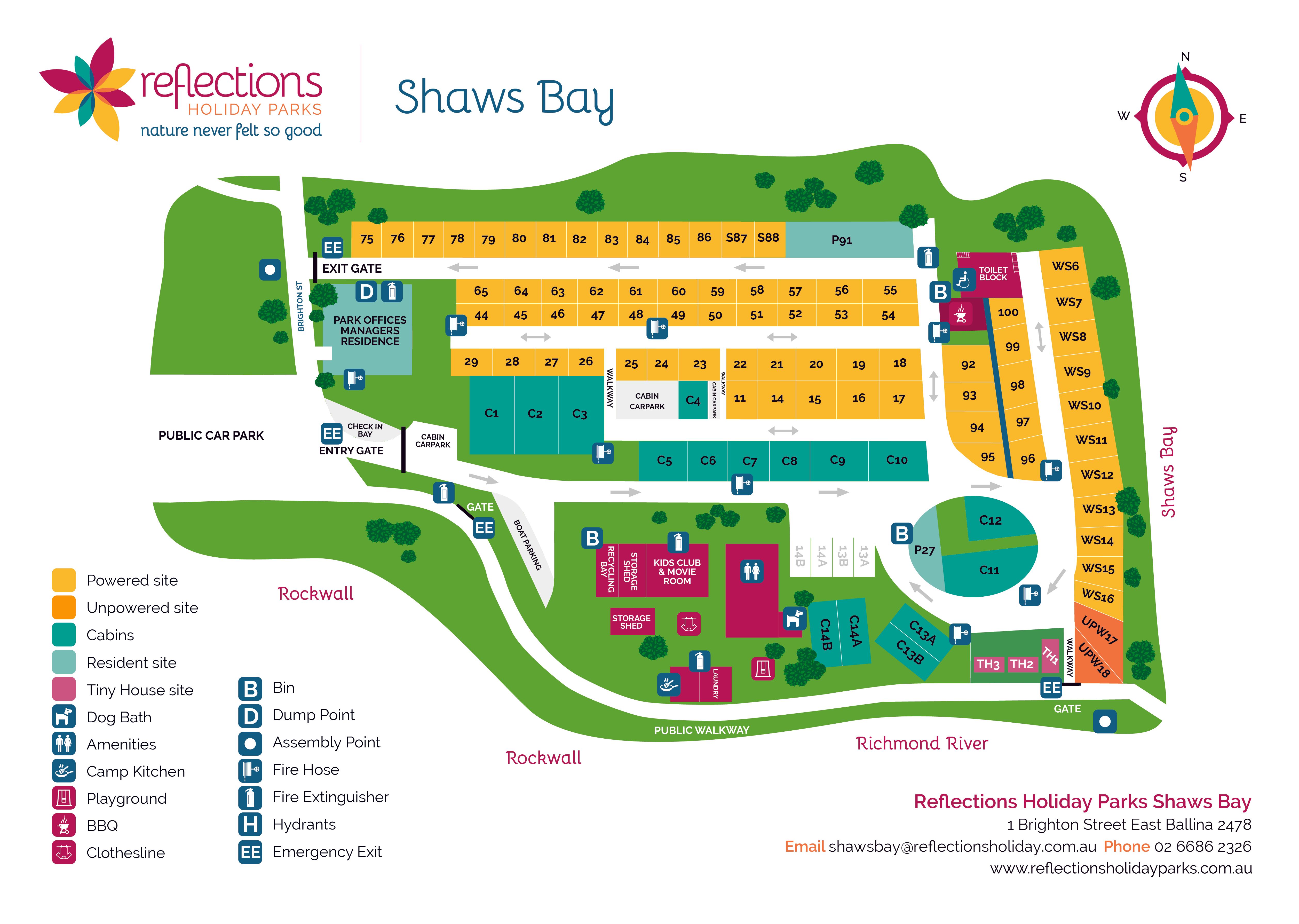 Shaws Bay Holiday Park Map - Reflections Holiday Park