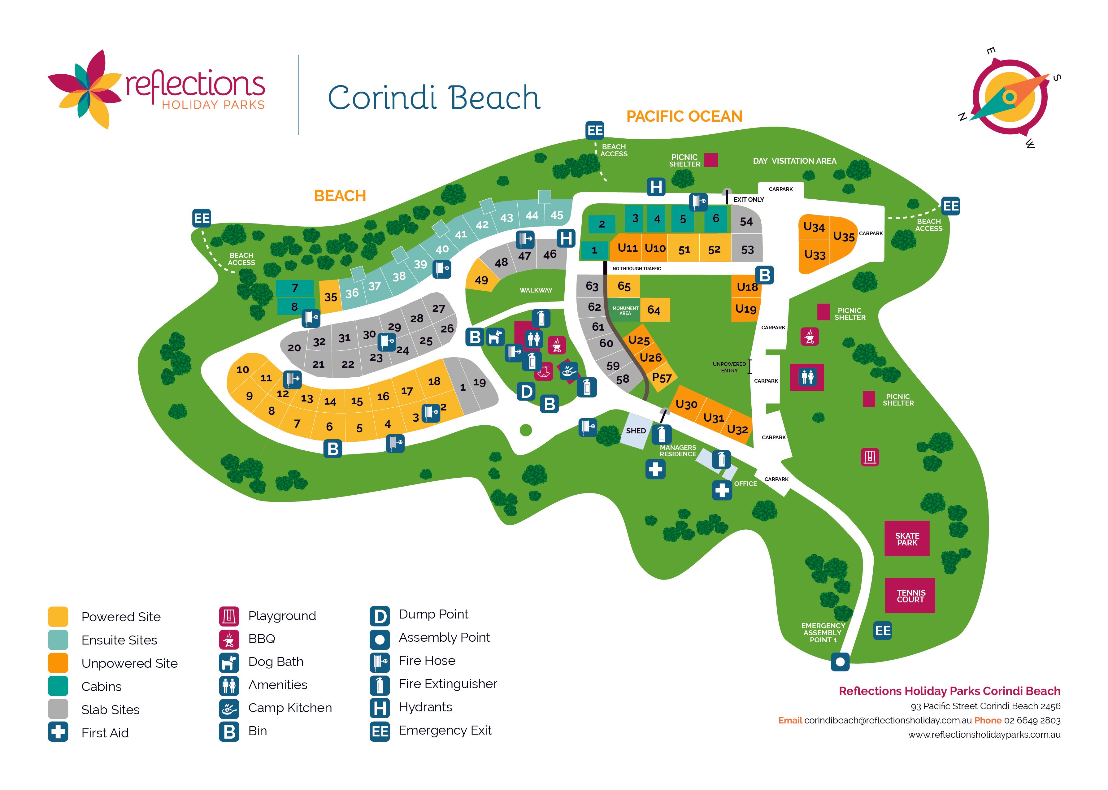 Corindi Beach Holiday Park Map Reflections Holiday Park