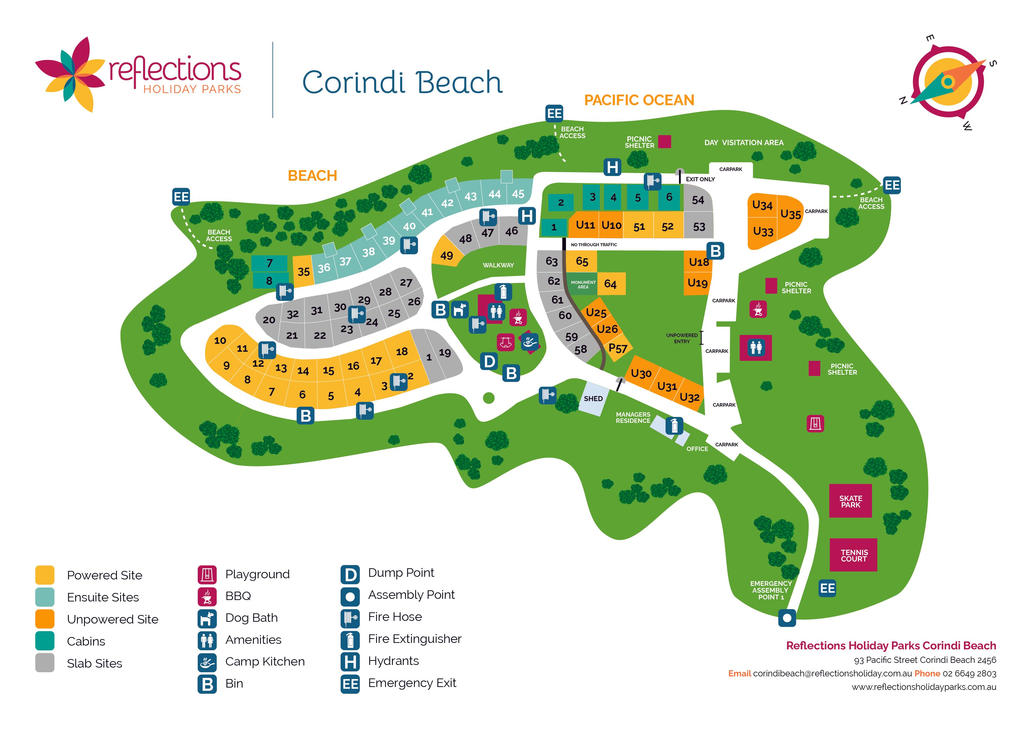 Corindi Beach Holiday Park Map - Reflections Holiday Park