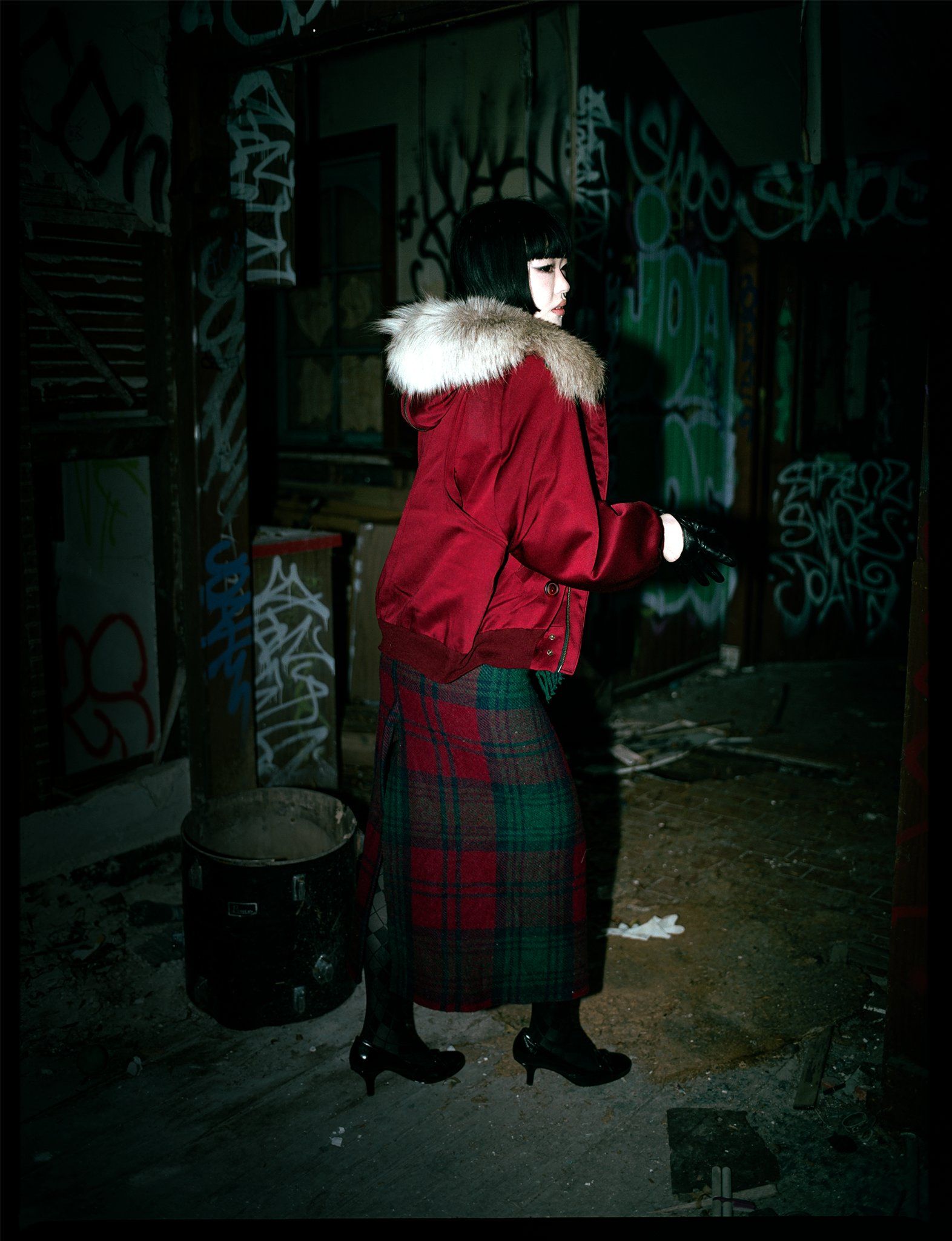 N2B flight jacket / Scarf fringe evening gown
