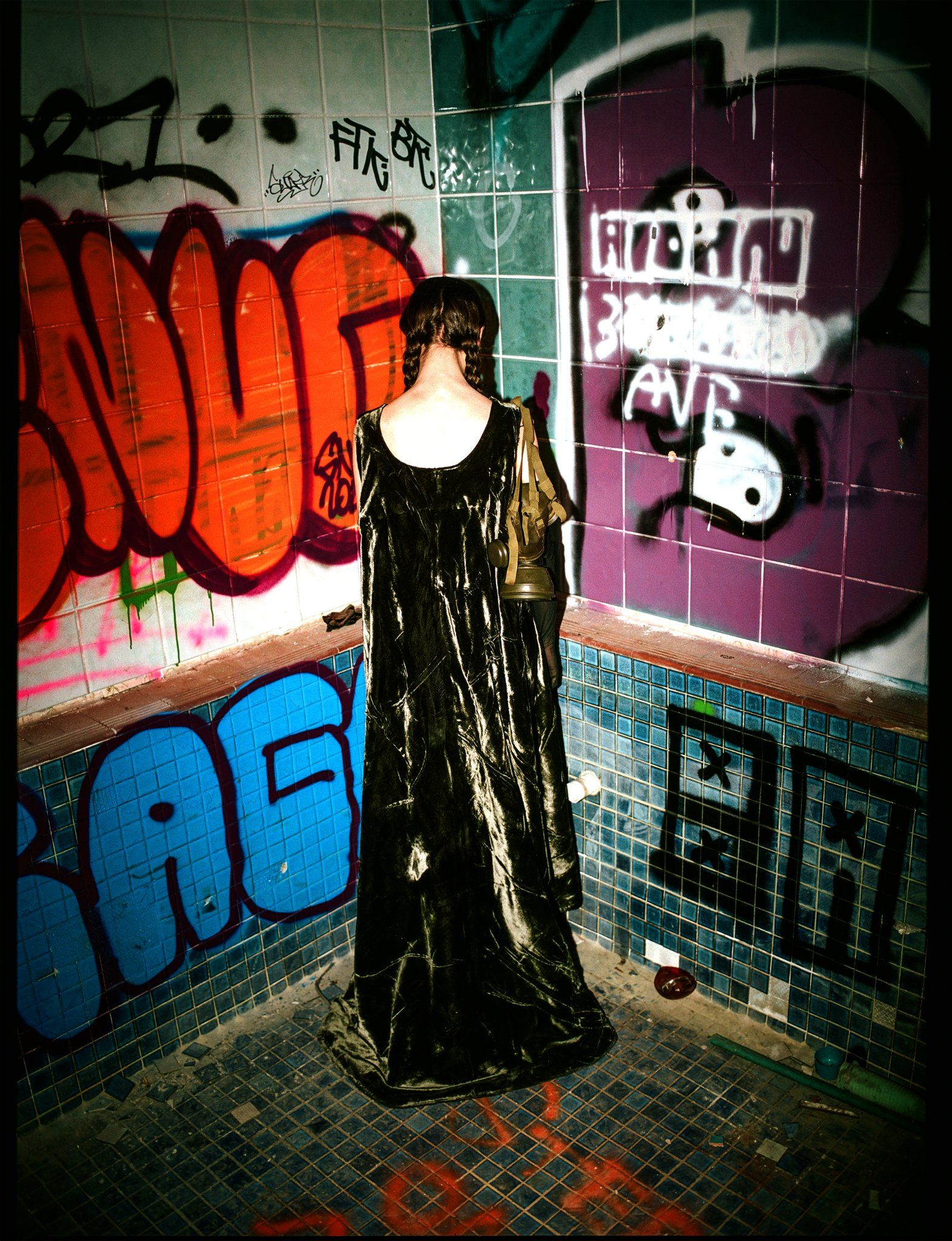M-65 field jacket / Silk Velvet gown / Embellished tights