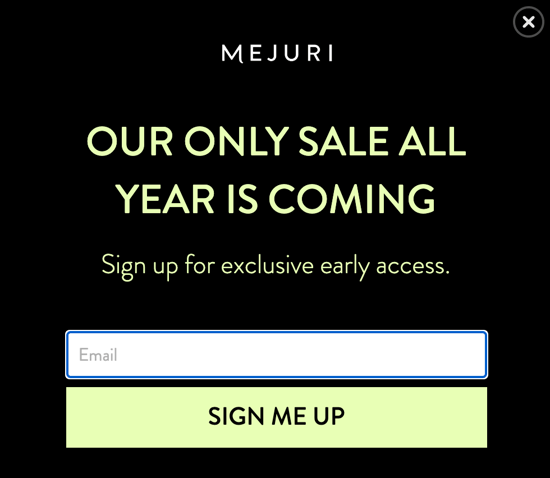 Mejuri Early Access Popup Example