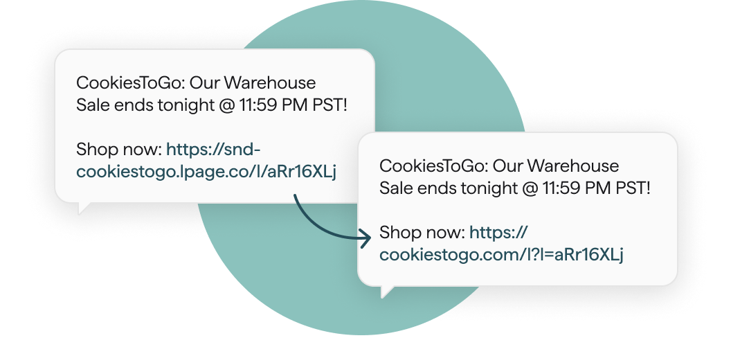 Product mock up showing impact of branded domain links vs generic link URL tracking