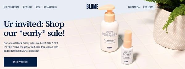 Blume BFCM Buy 2 Get 1 homepage