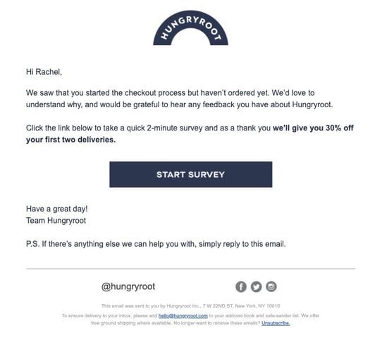Hungryroot Abandoned Cart Email