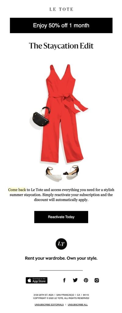 LeTote Reengagement Email Marketing Example Shopify