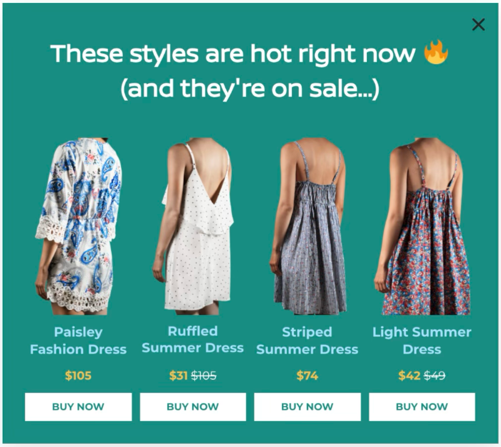 product recommentdation popup example