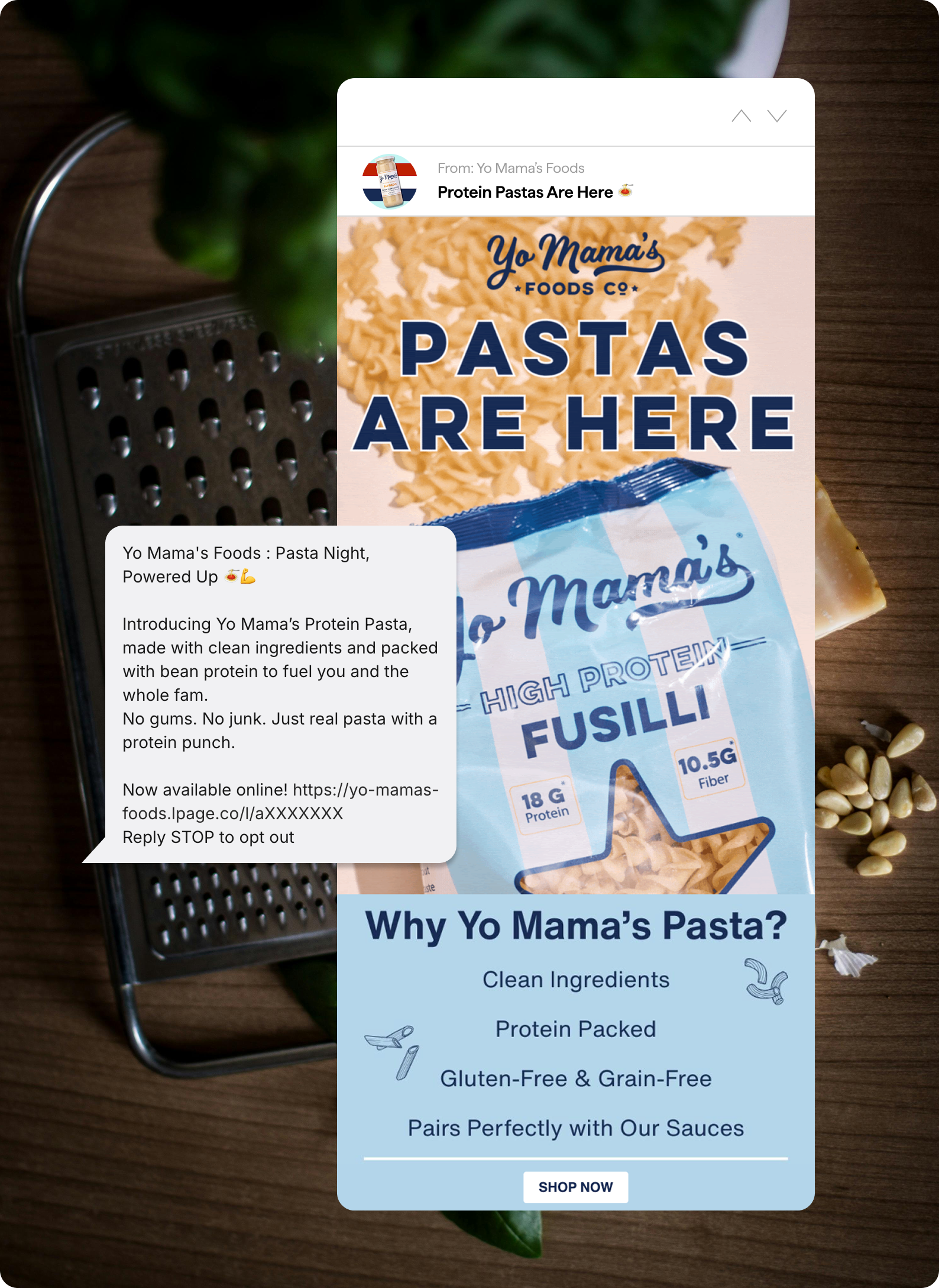 Yo Mama's Foods Email + SMS Campaign