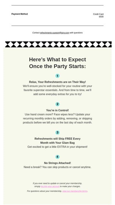 A section of an Ipsy order confirmation email showing next steps.