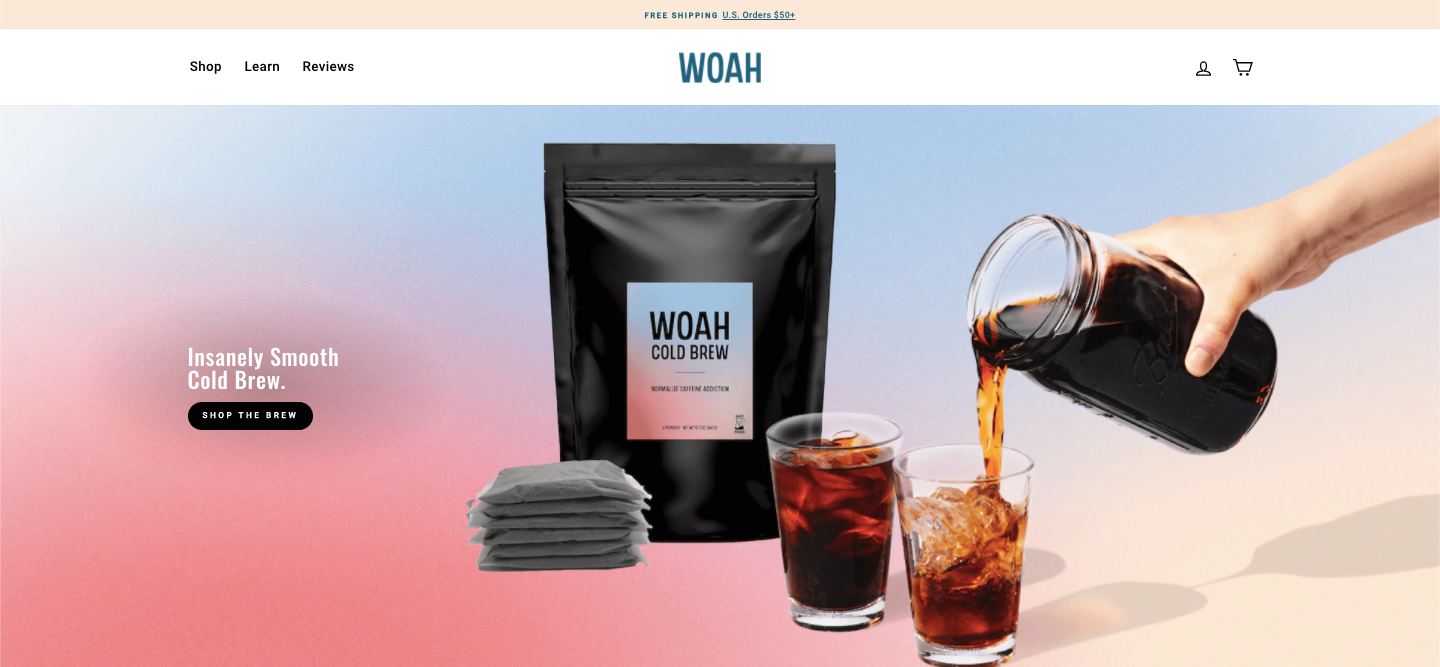 Woah Cold Brew homepage example desktop