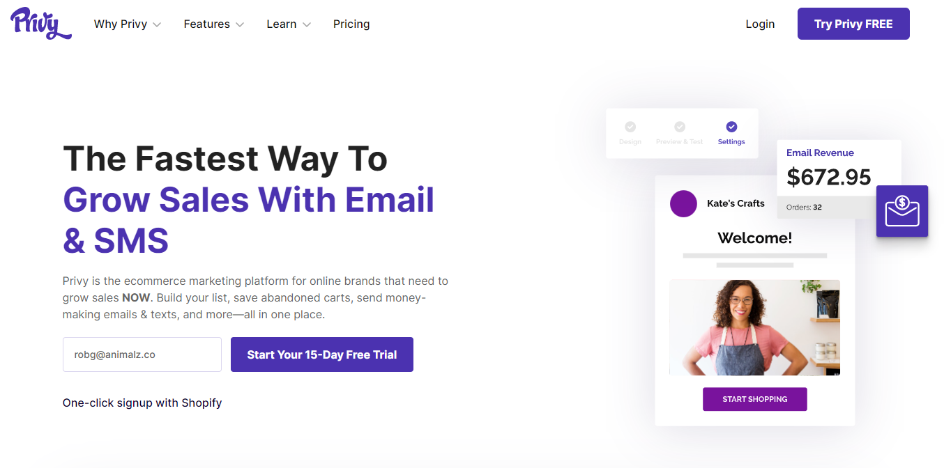 Screenshot of Privy.com’s landing page