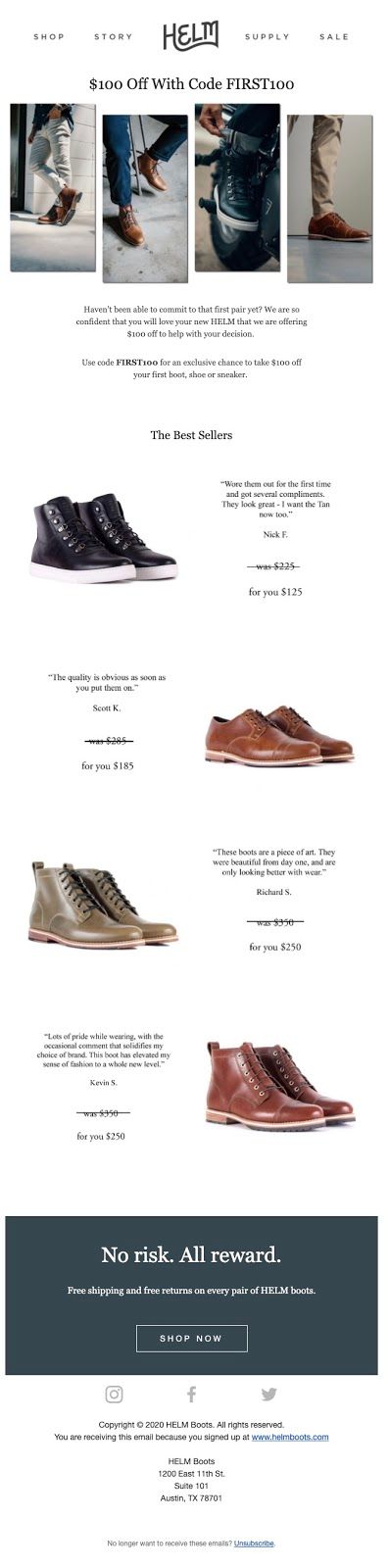 HELM Boots Segmented Email Marketing Example Shopify