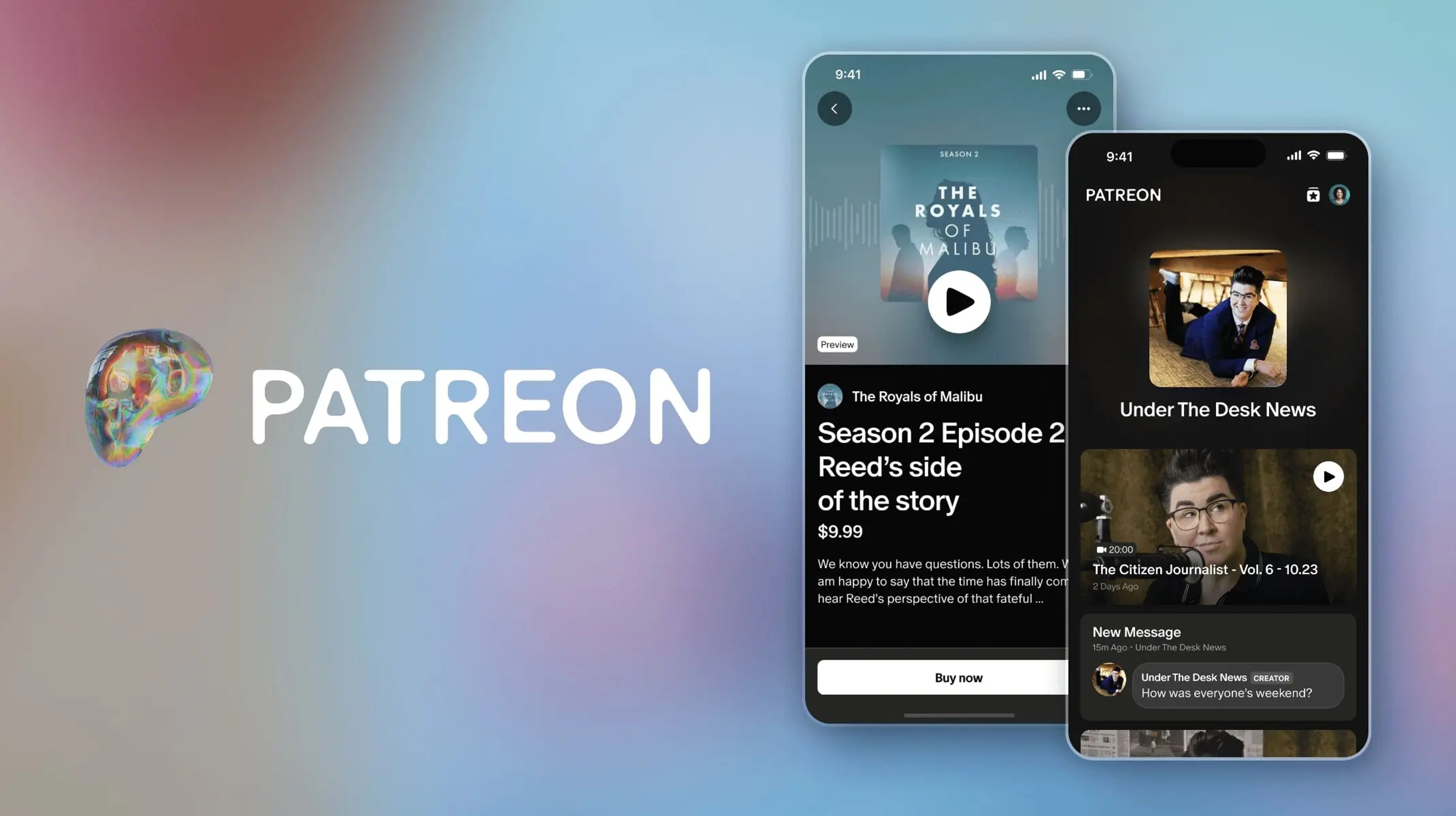 Screenshot of Patreon's redesigned mobile app interface showcasing the new chat feature and updated navigation elements.