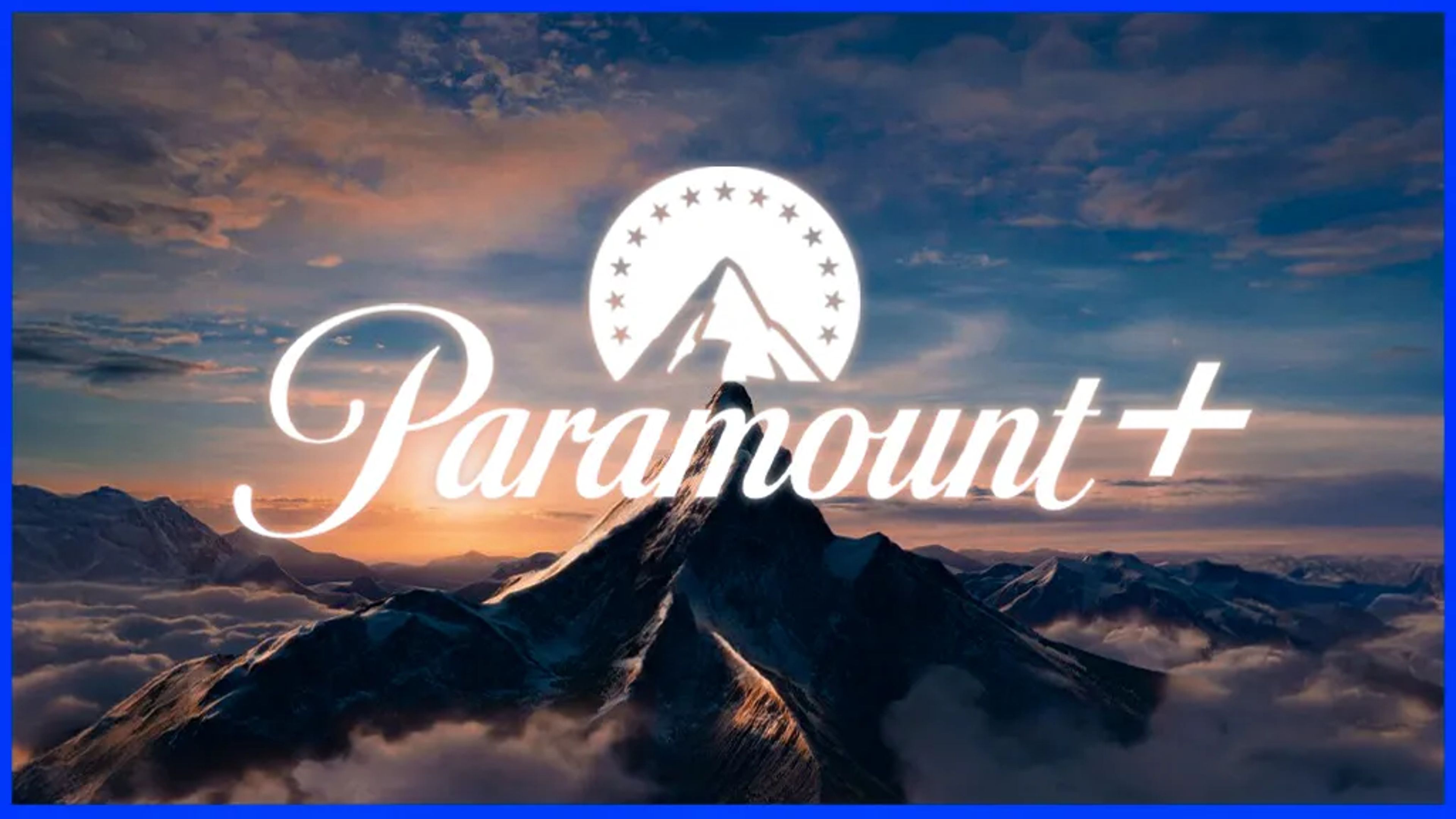 A vibrant collage of Paramount+ titles with classic films and new releases, set against a mountain-shaped logo and summer-themed background.