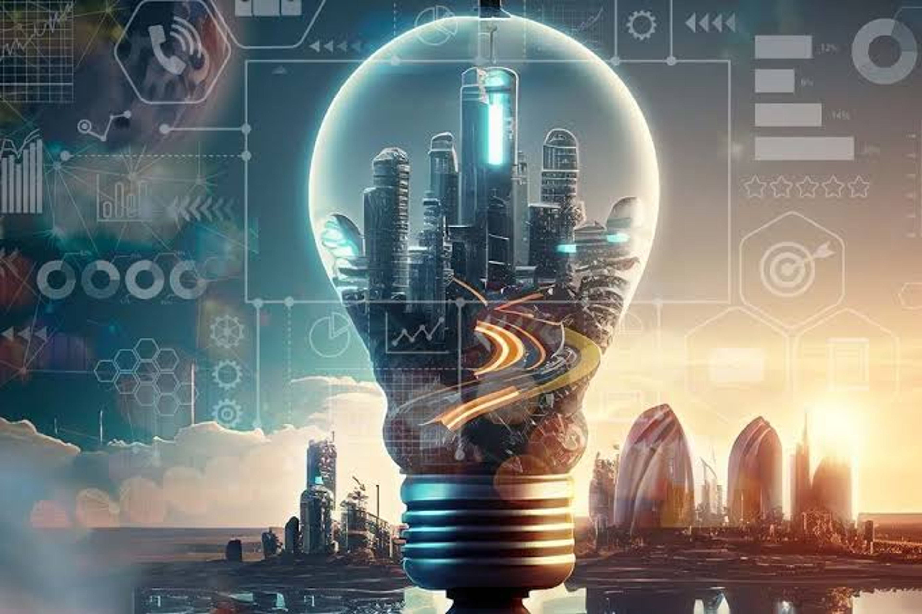 Little Tech A small-town main street with tech entrepreneurs working in a co-working space, symbolizing grassroots innovation outside of major tech hubs.