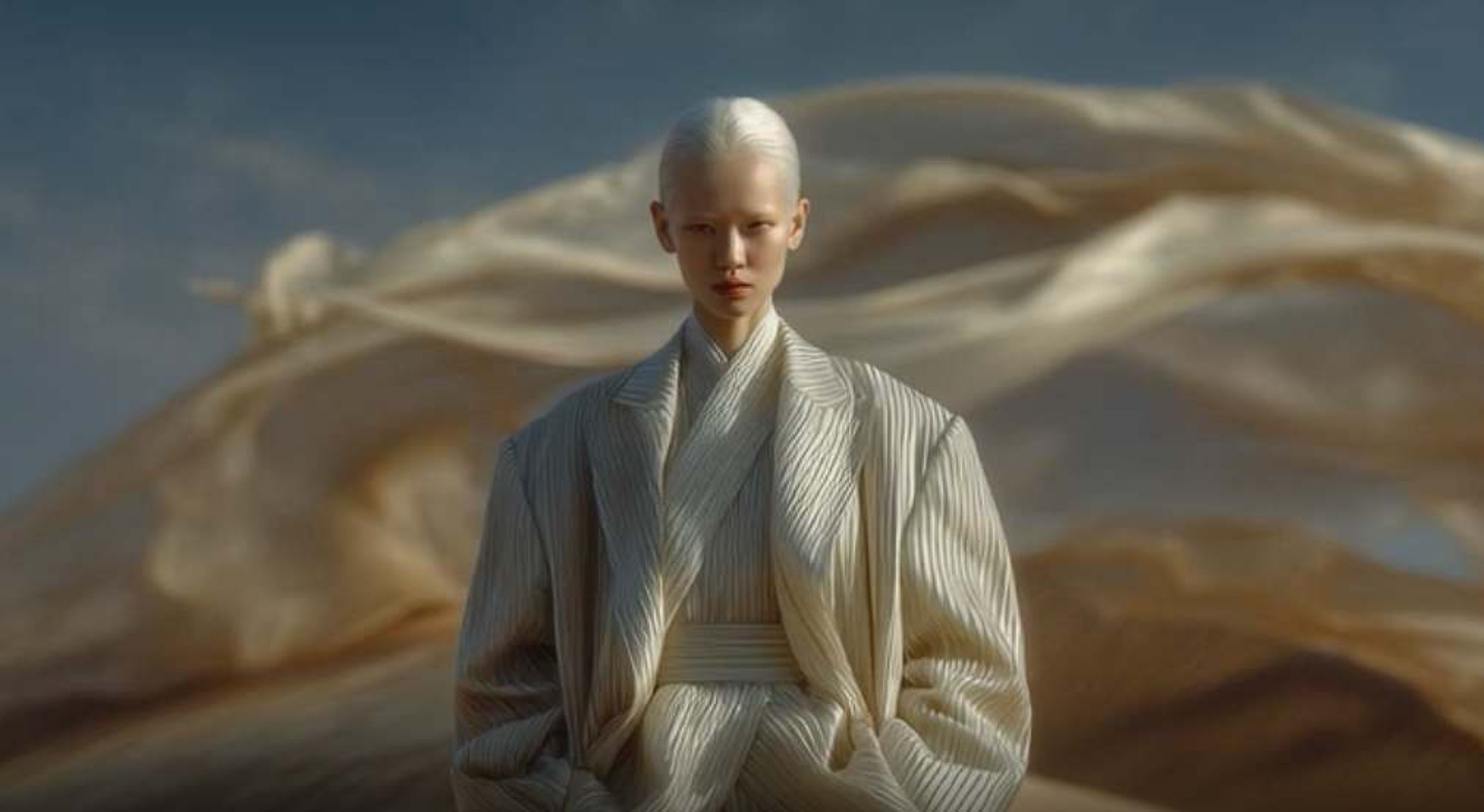 An AI-generated video scene in progress, with an interface showing prompt inputs and surreal, cinematic visuals being rendered in real time.