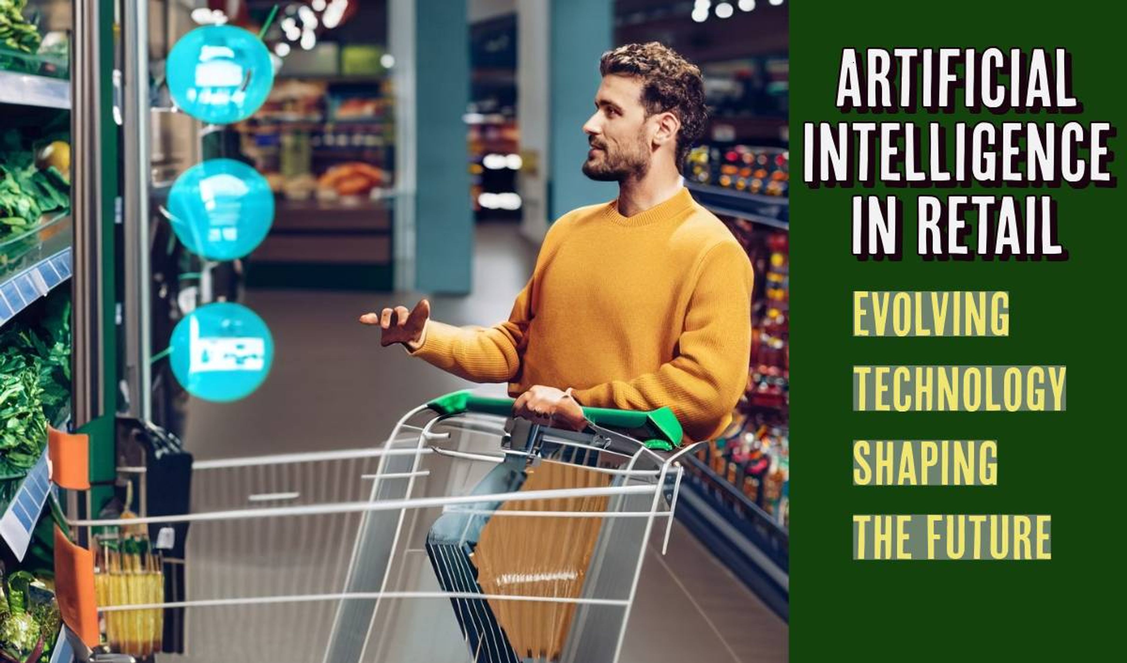 An AI-powered shopping assistant interface helping a user find Black Friday deals, with digital tags, voice commands, and product recommendations on-screen.