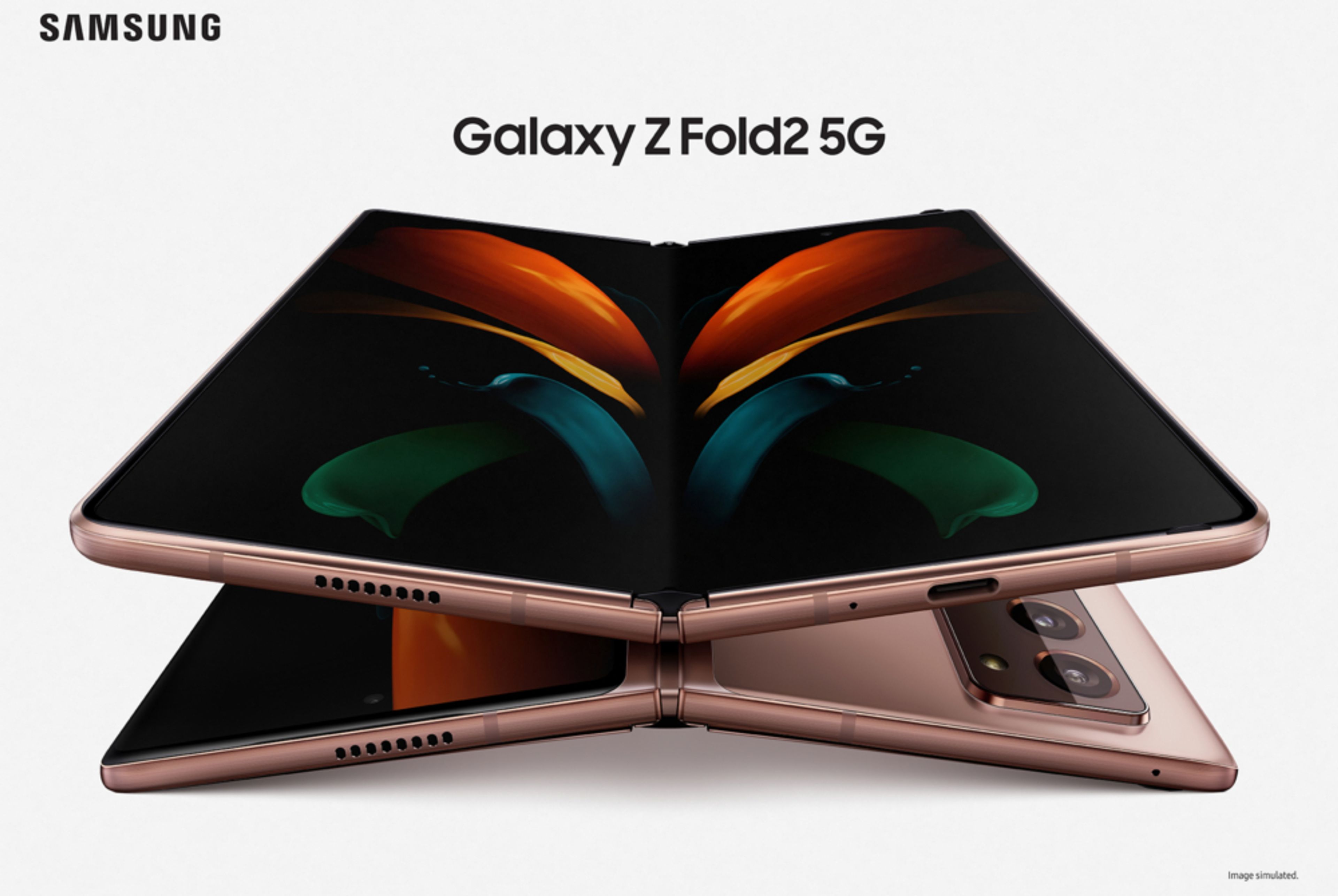 Samsung Galaxy Z Fold2 unfolded, displaying its expansive 7.6-inch main screen with a vibrant interface.