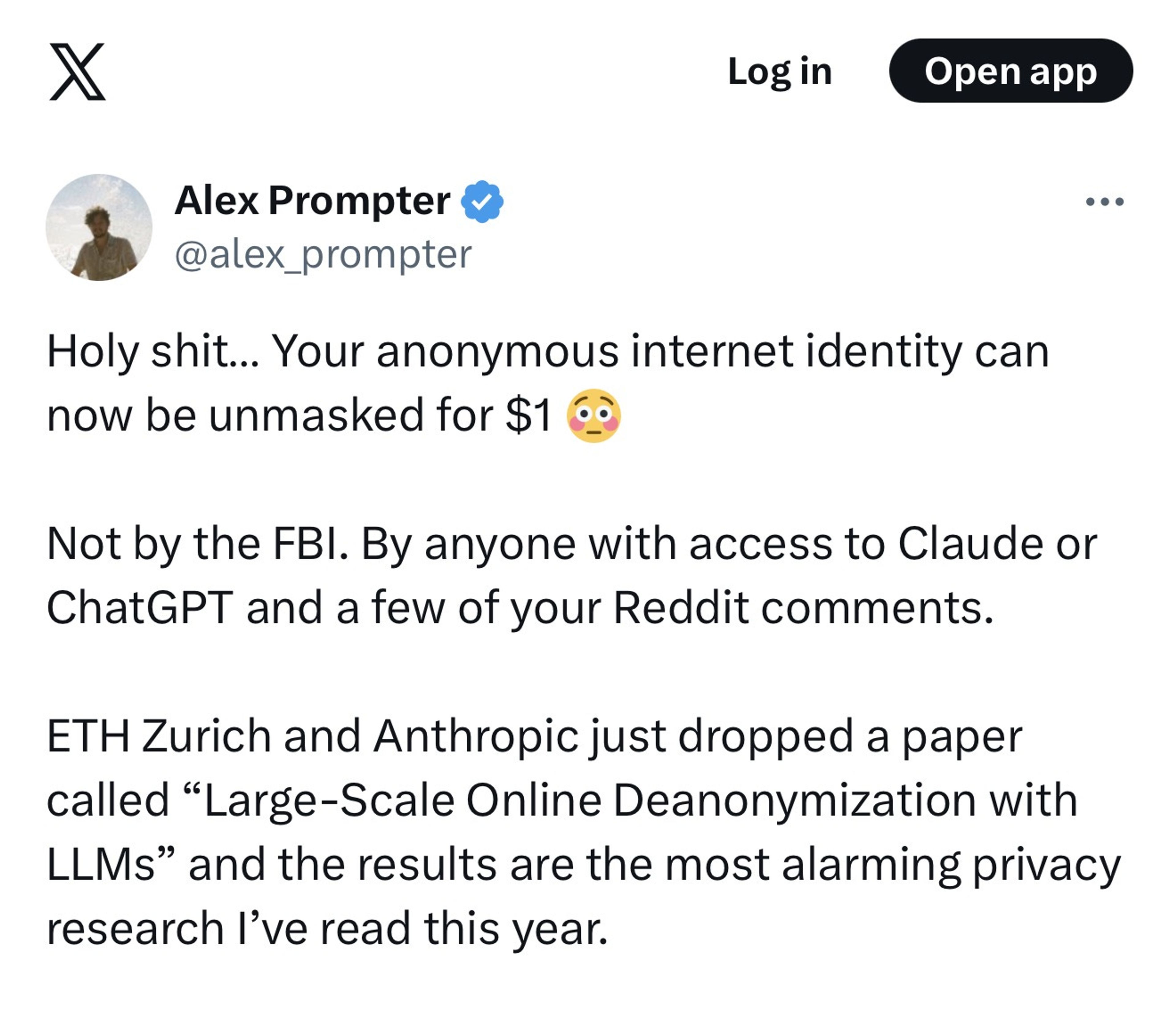 LLM de-anonymization privacy risk