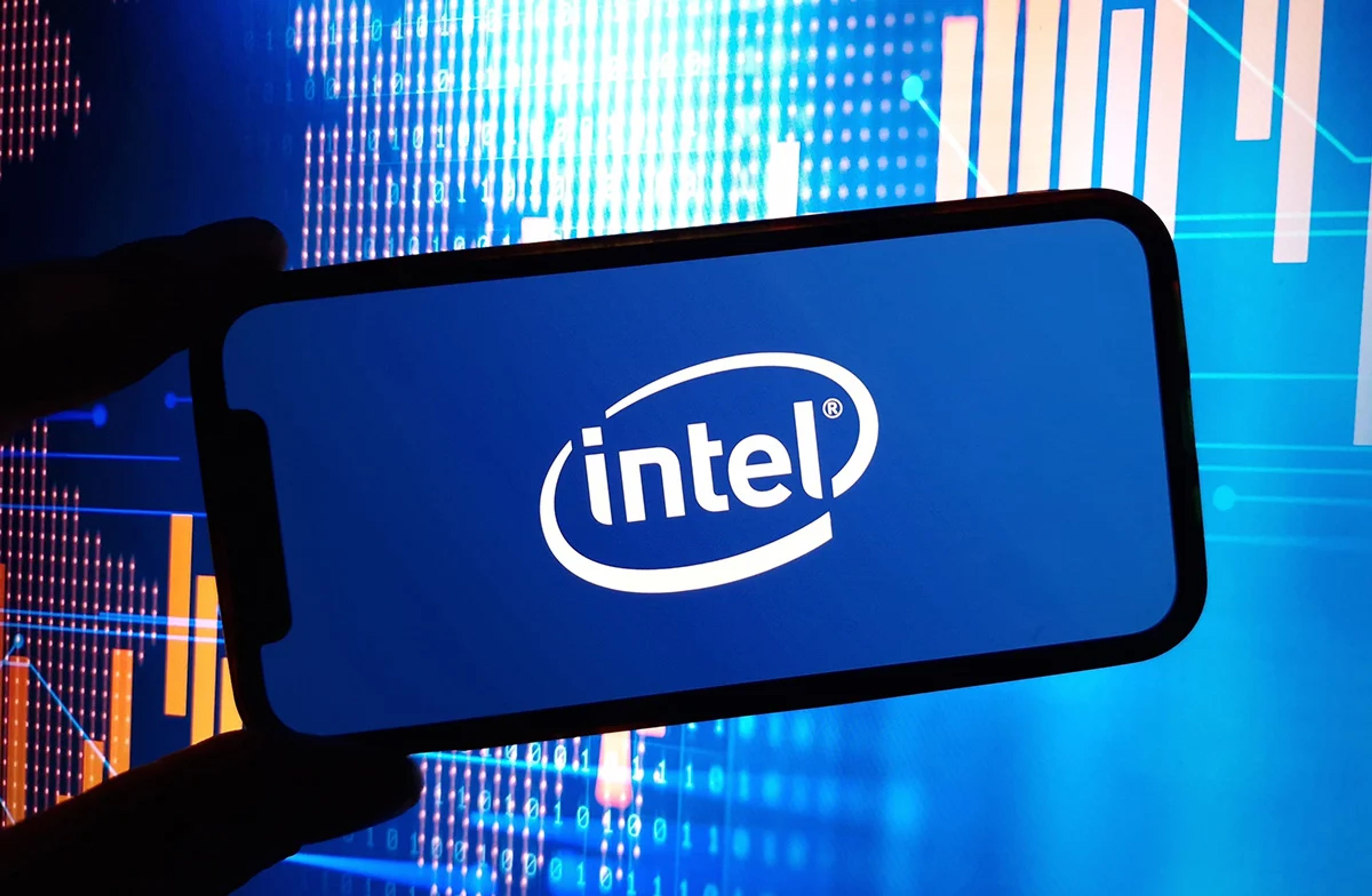 Illustration of semiconductor chips on a circuit board with Intel logo, symbolizing competitive innovation in the tech industry.