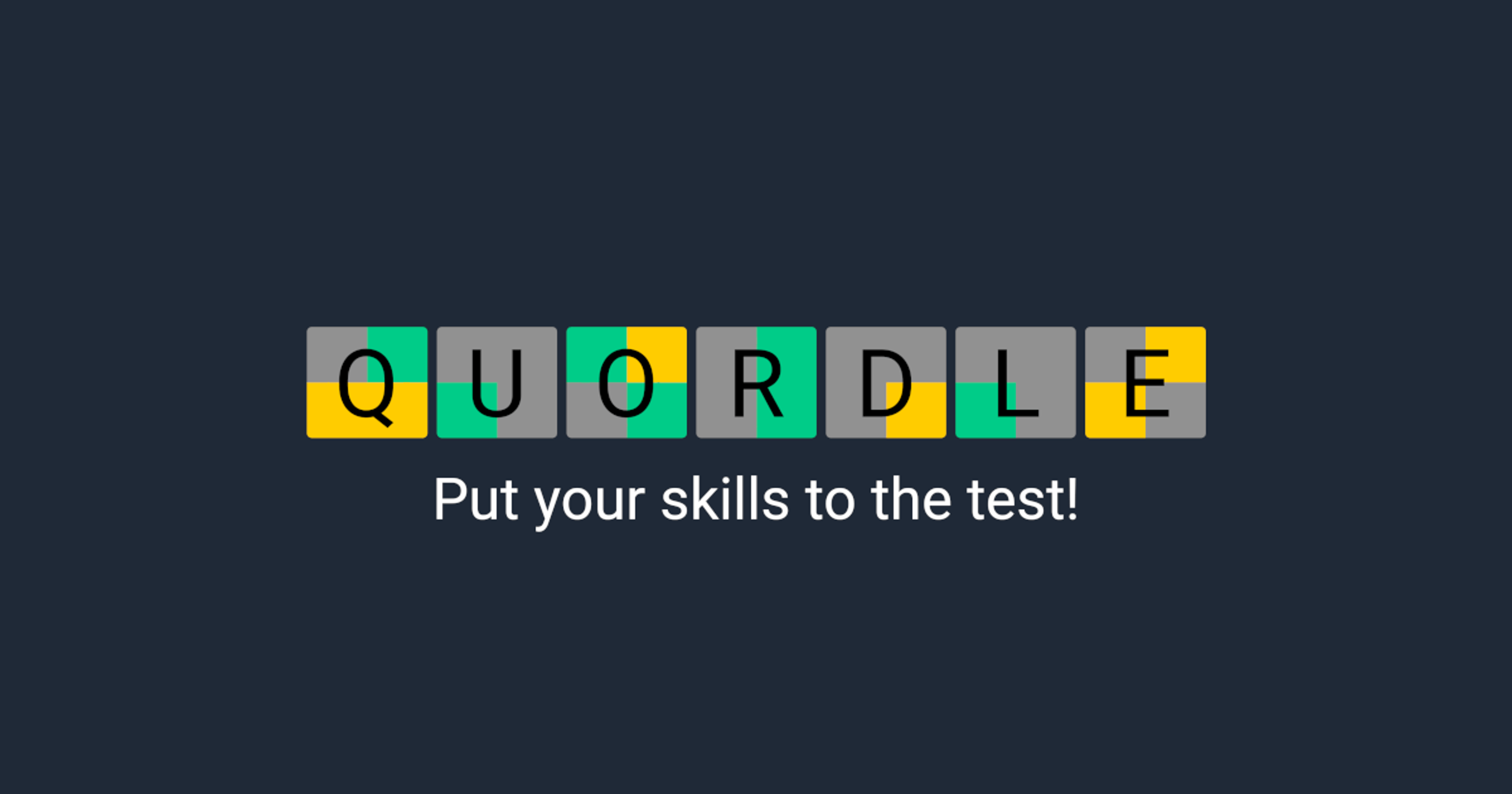 A colorful digital grid with multiple word puzzles being solved simultaneously, illustrating the dynamic and challenging nature of Quordle.