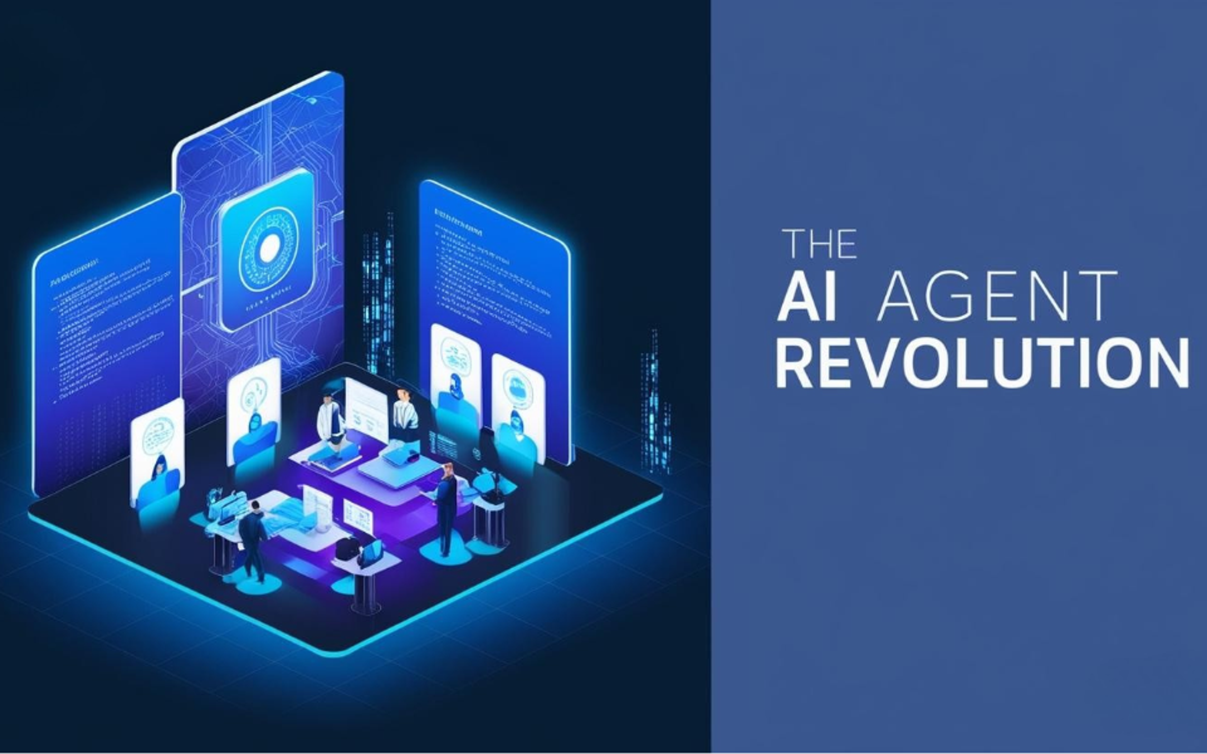 Illustration of a futuristic office environment where human employees collaborate seamlessly with AI agents, symbolizing the integration of digital labor in frontier firms.