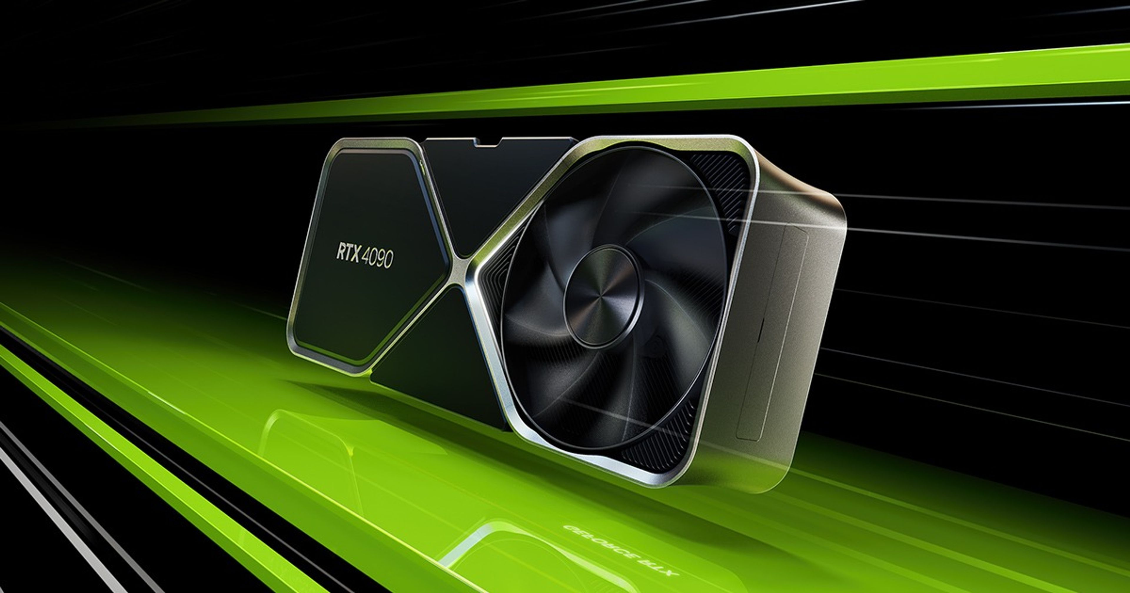Nvidia RTX 4090D graphics card designed for the Chinese market, showcased against a backdrop of high-tech AI data centers.