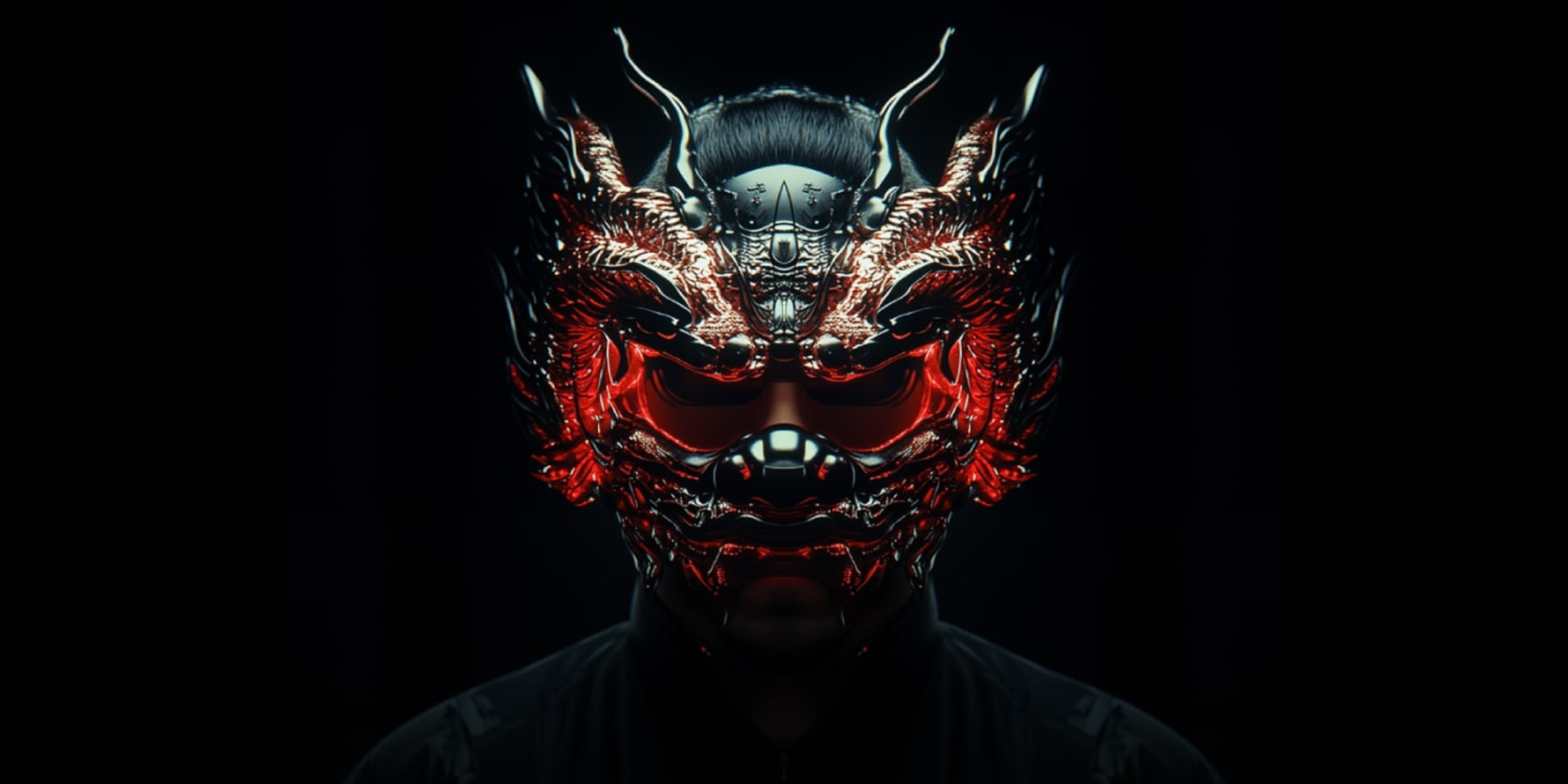 A digital mask with fiery code lines representing the stealth and power of DragonForce ransomware