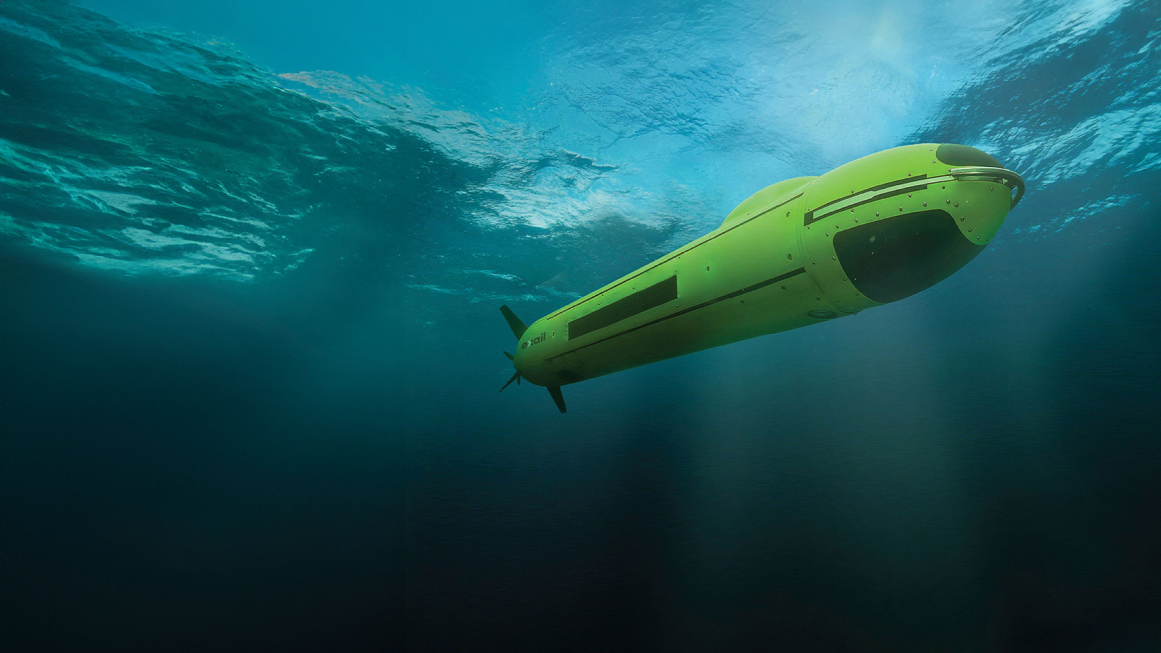 ultra-deepwater autonomous underwater vehicle navigating the ocean depths, showcasing advanced design and payload capabilities.
