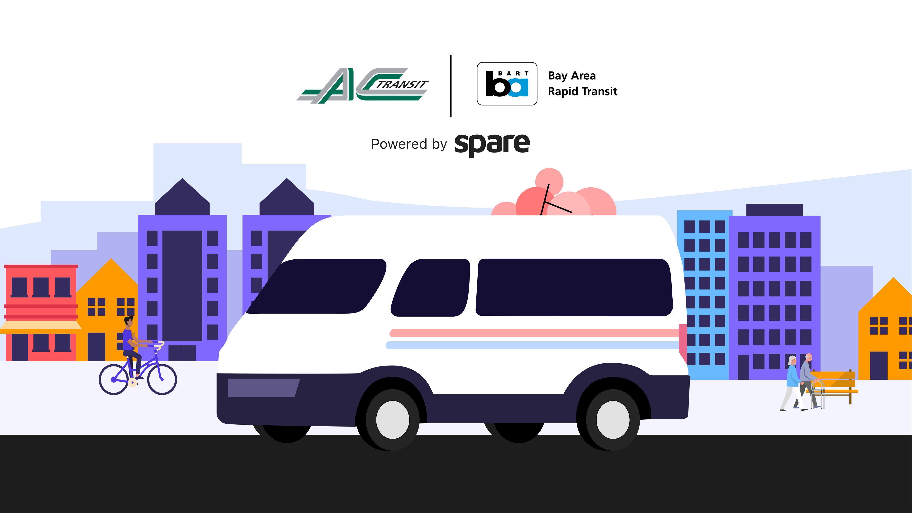 Illustration showing Spare's partnership with AC Transit and BART.