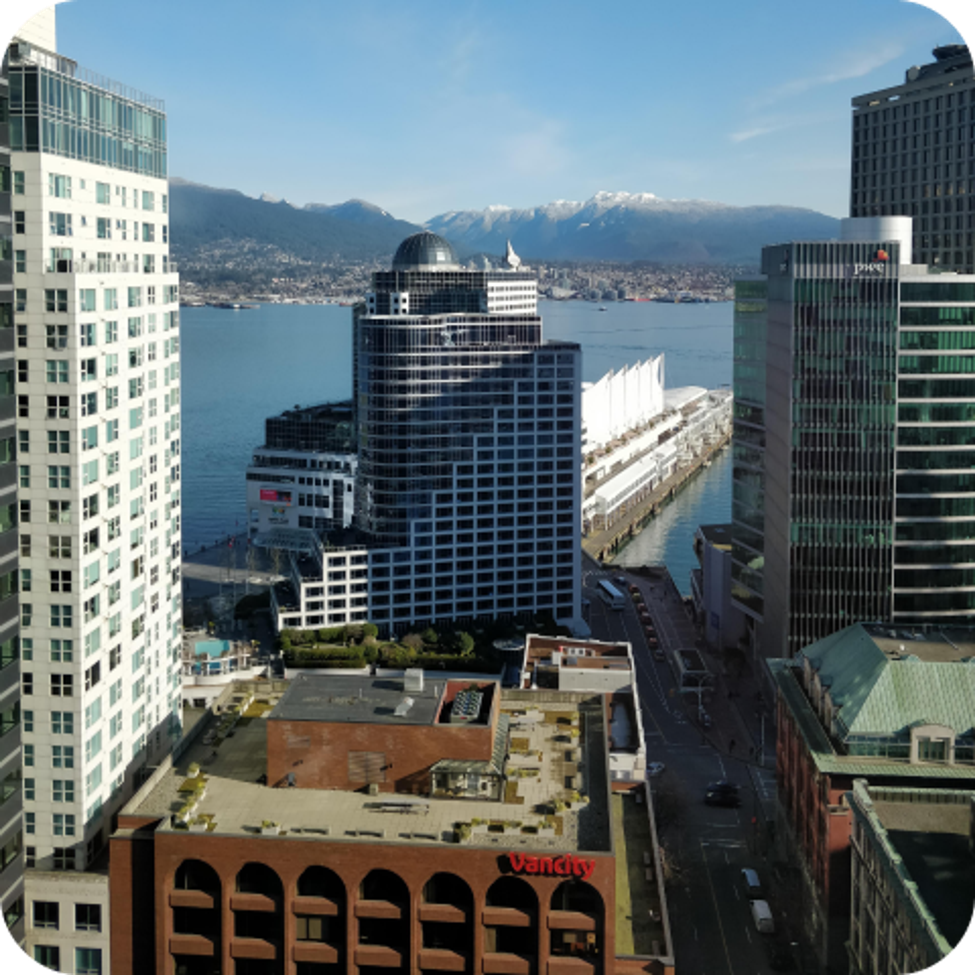 Vancouver office with mountains behind
