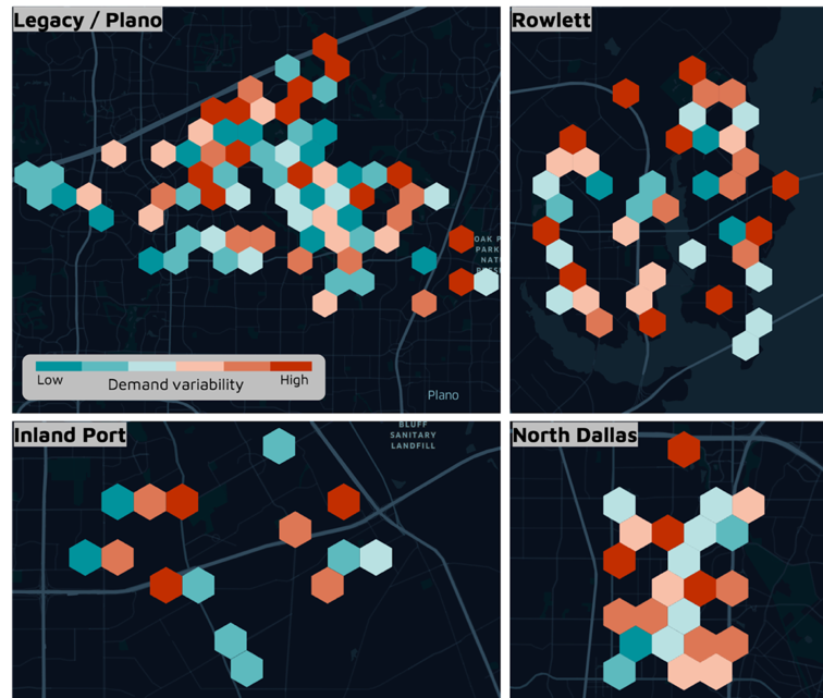 Mapping trip timing variability helps to highlight ideal zones for fixed-route transit.