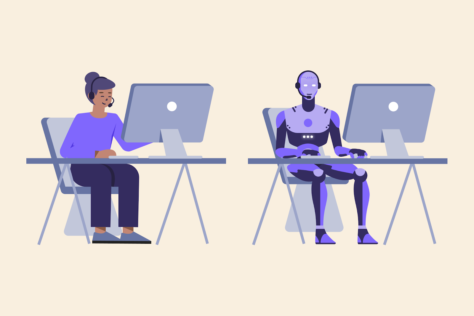 Customer service agent working alongside AI