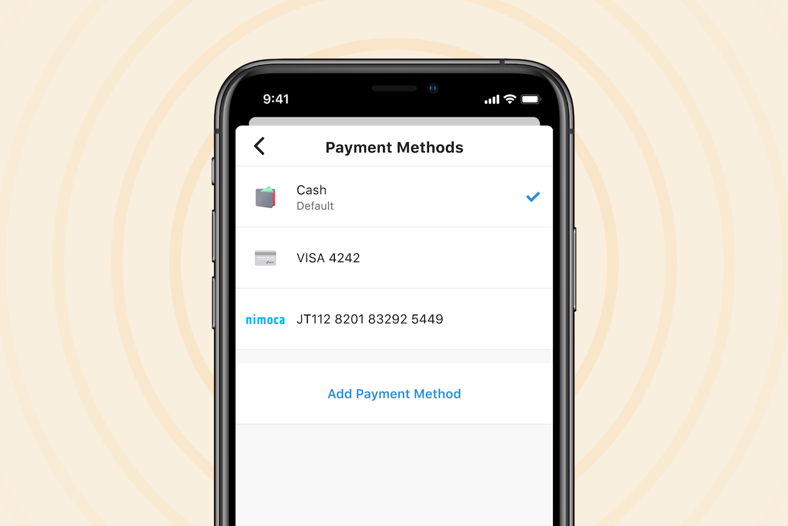 Activated payment methods in Spare Platform