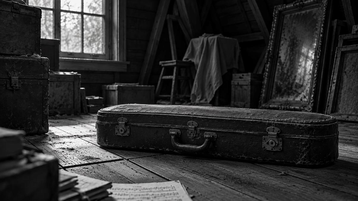 Violin case in an attic