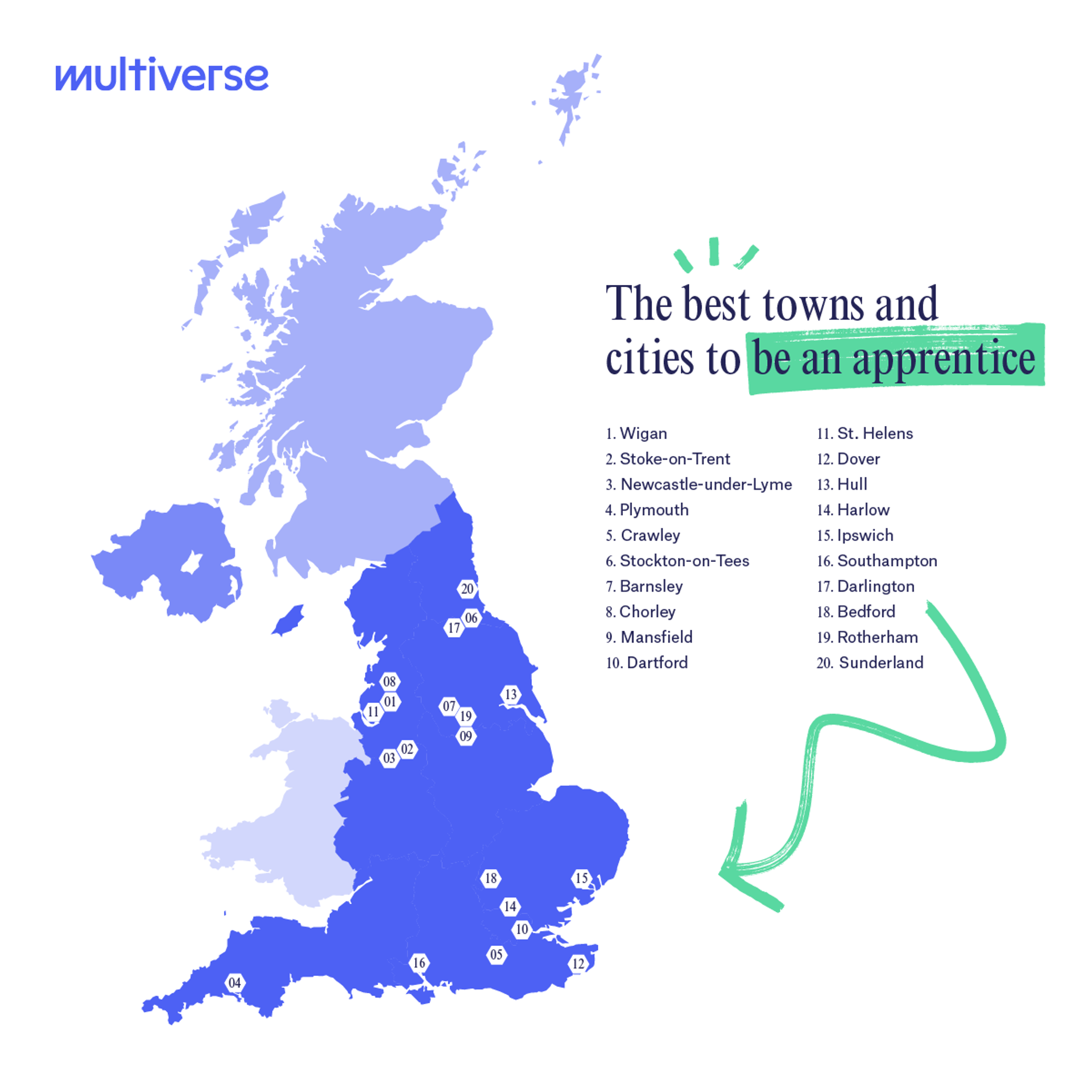 A map of the best places to be an apprentice in England