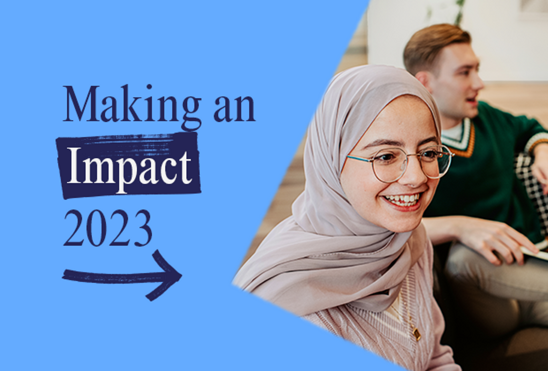 The words "Making an Impact 2023", with an image of an apprentice smiling